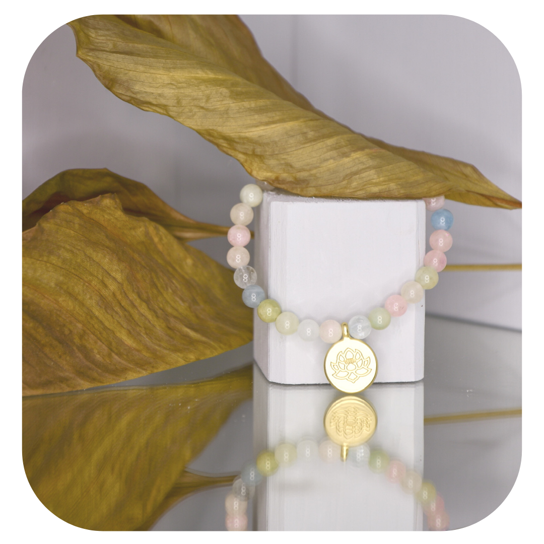 Morganite hand mala with Lotus pendant