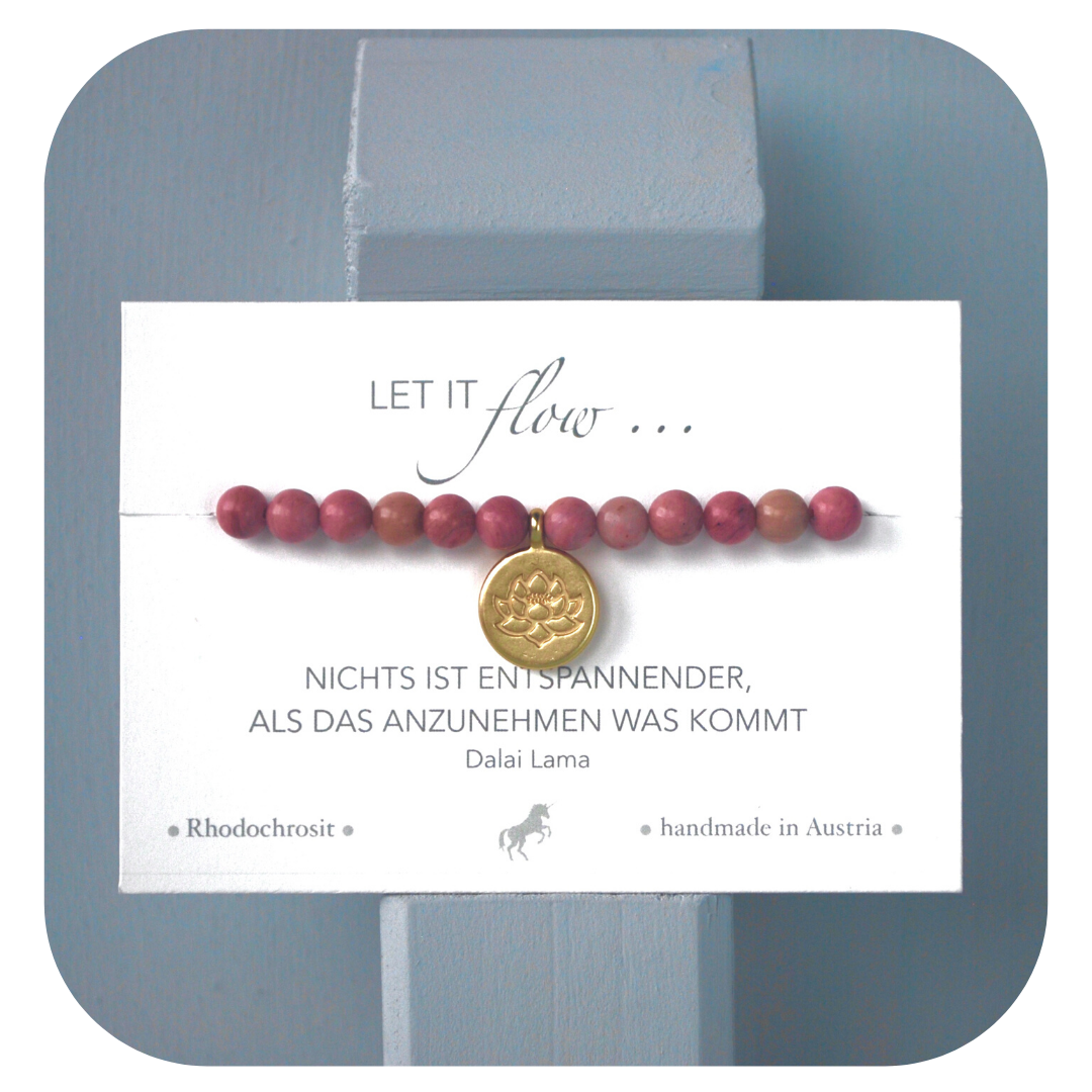 Rhodochrosite hand mala with Lotus pendant