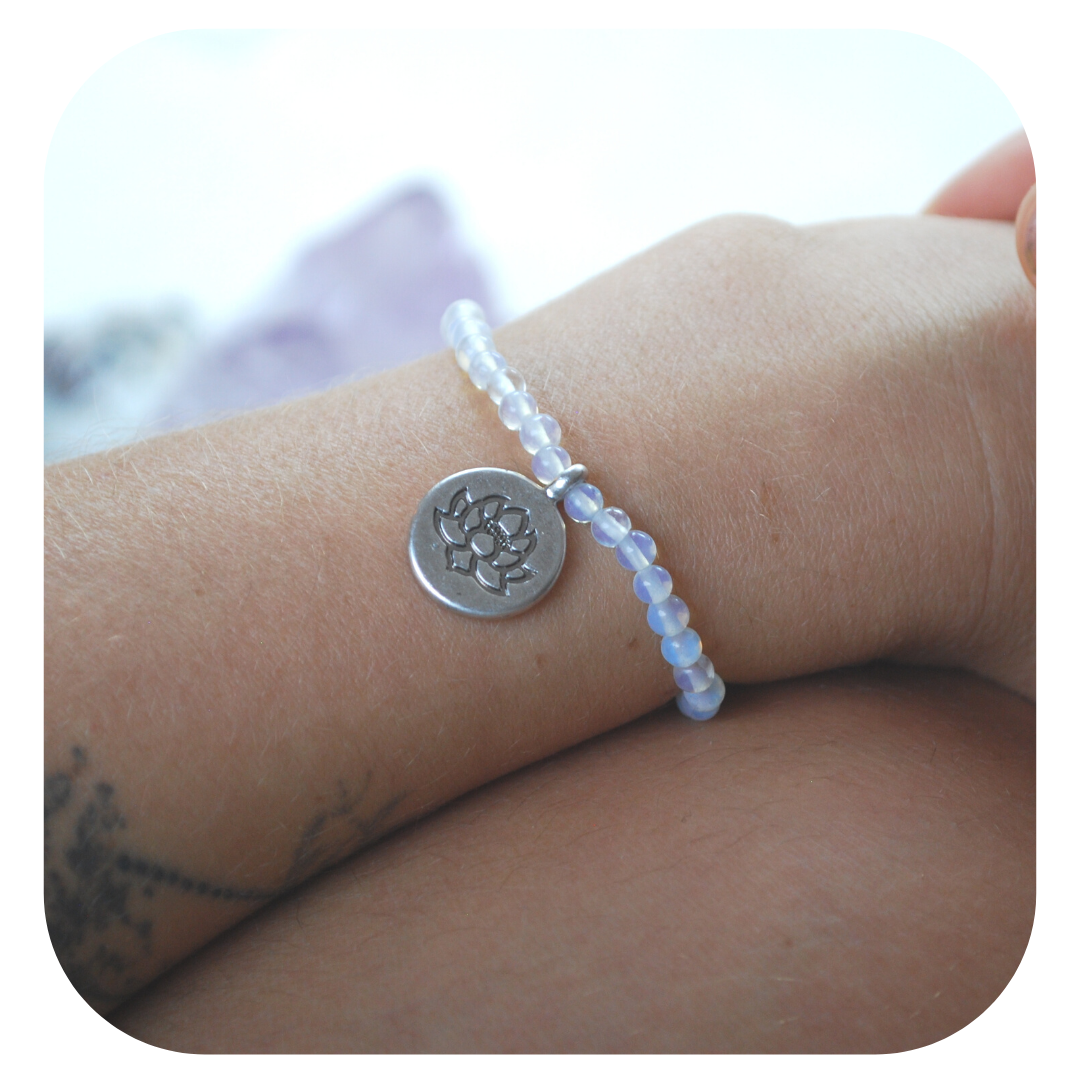 Opalite hand mala with Lotus pendant